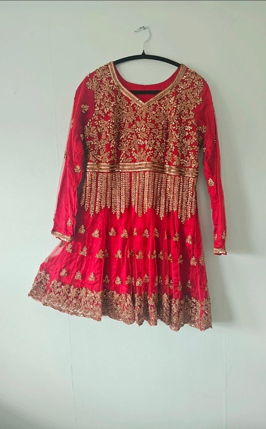 Fabeeha Pakistani Bridal Lehenga 3 Piece | Burgundy & Gold | Size L | New With Tags