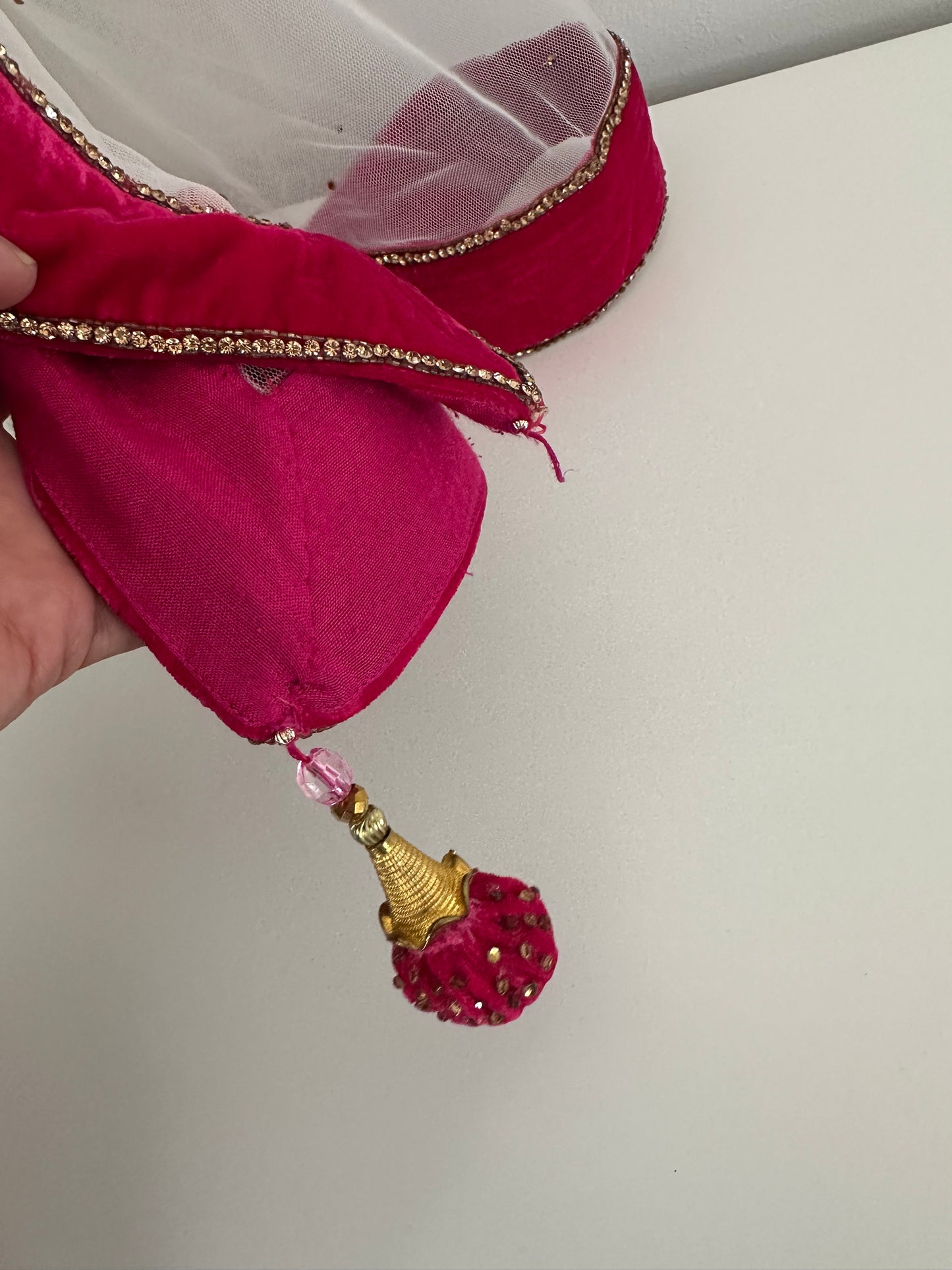 Preloved cerise velvet lehenga with cream silk skirt