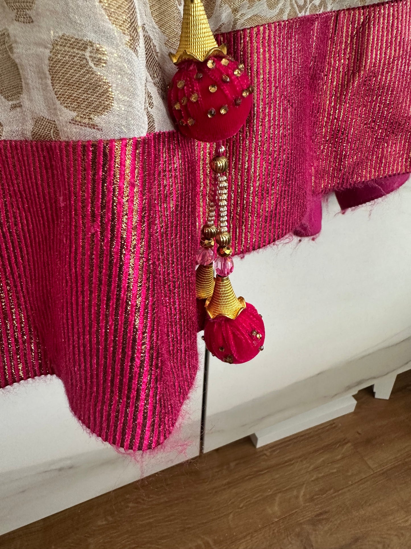 Preloved cerise velvet lehenga with cream silk skirt