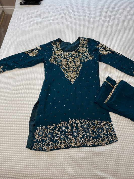 Teal Wide Leg Trouser Suit