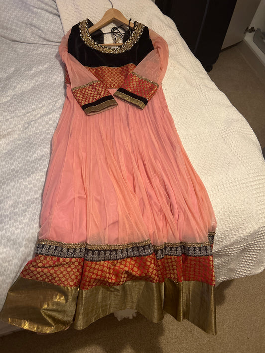Black velvet  peach gold dress
