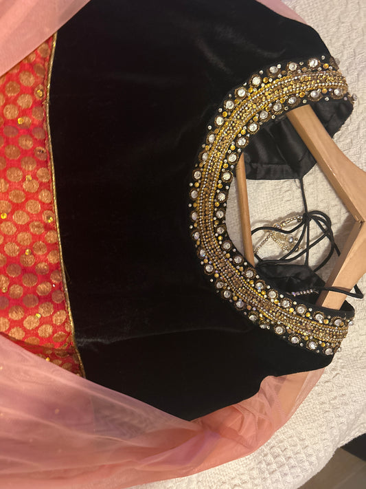 Black velvet  peach gold dress