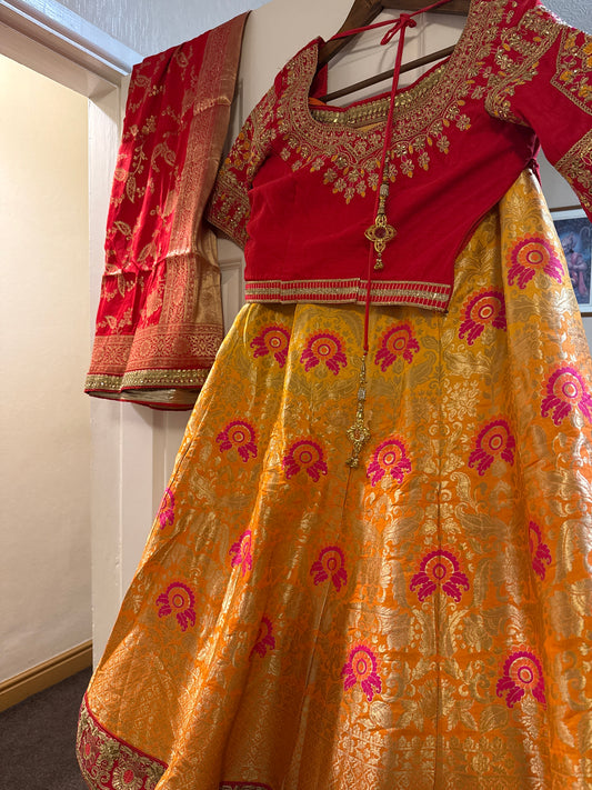 Red and orange lengha
