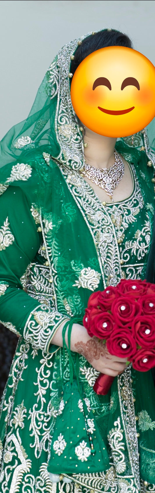 Preloved wedding dress in deep green excellent condition.