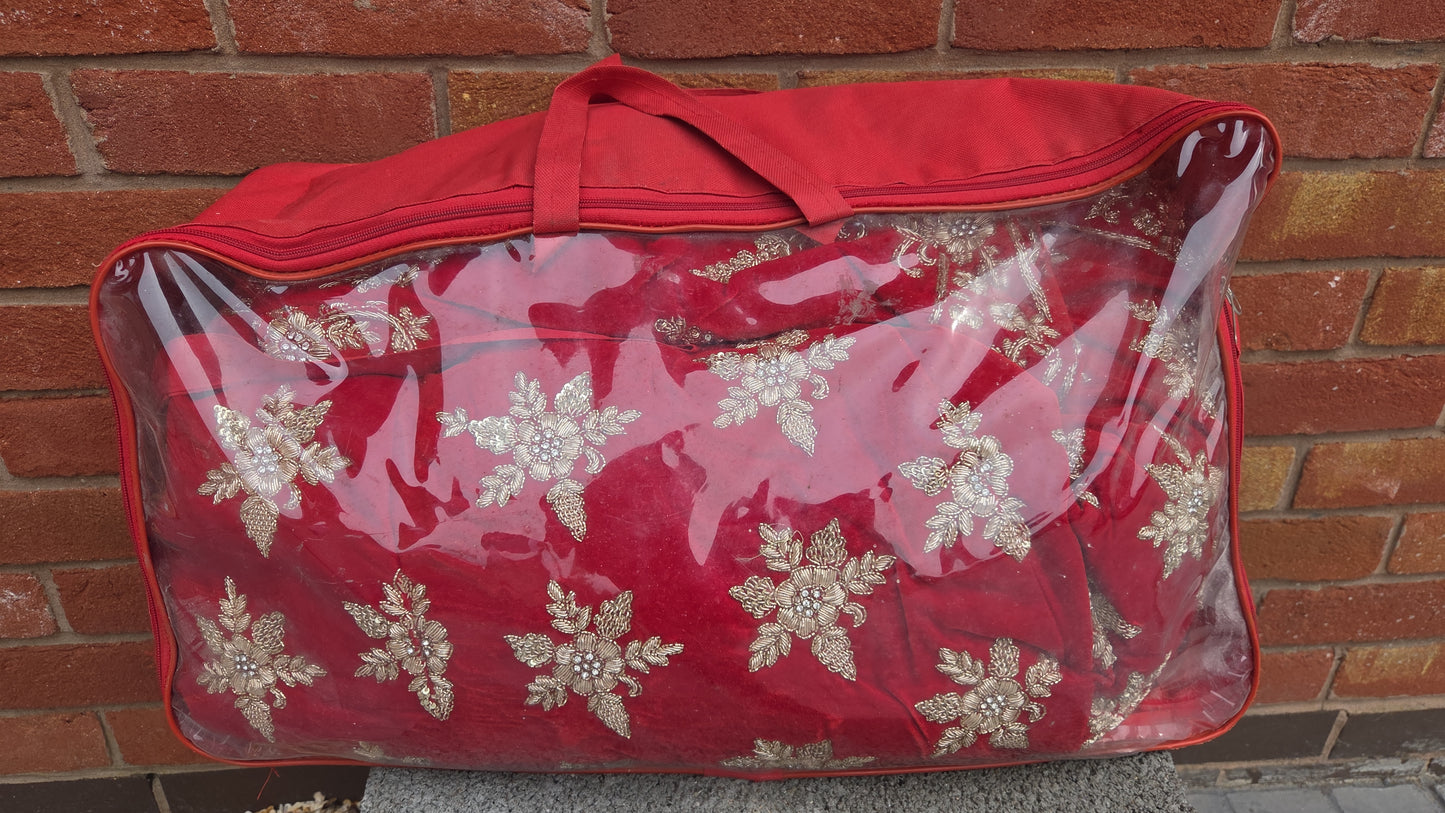 Preloved ruby red velvet wedding lehenga