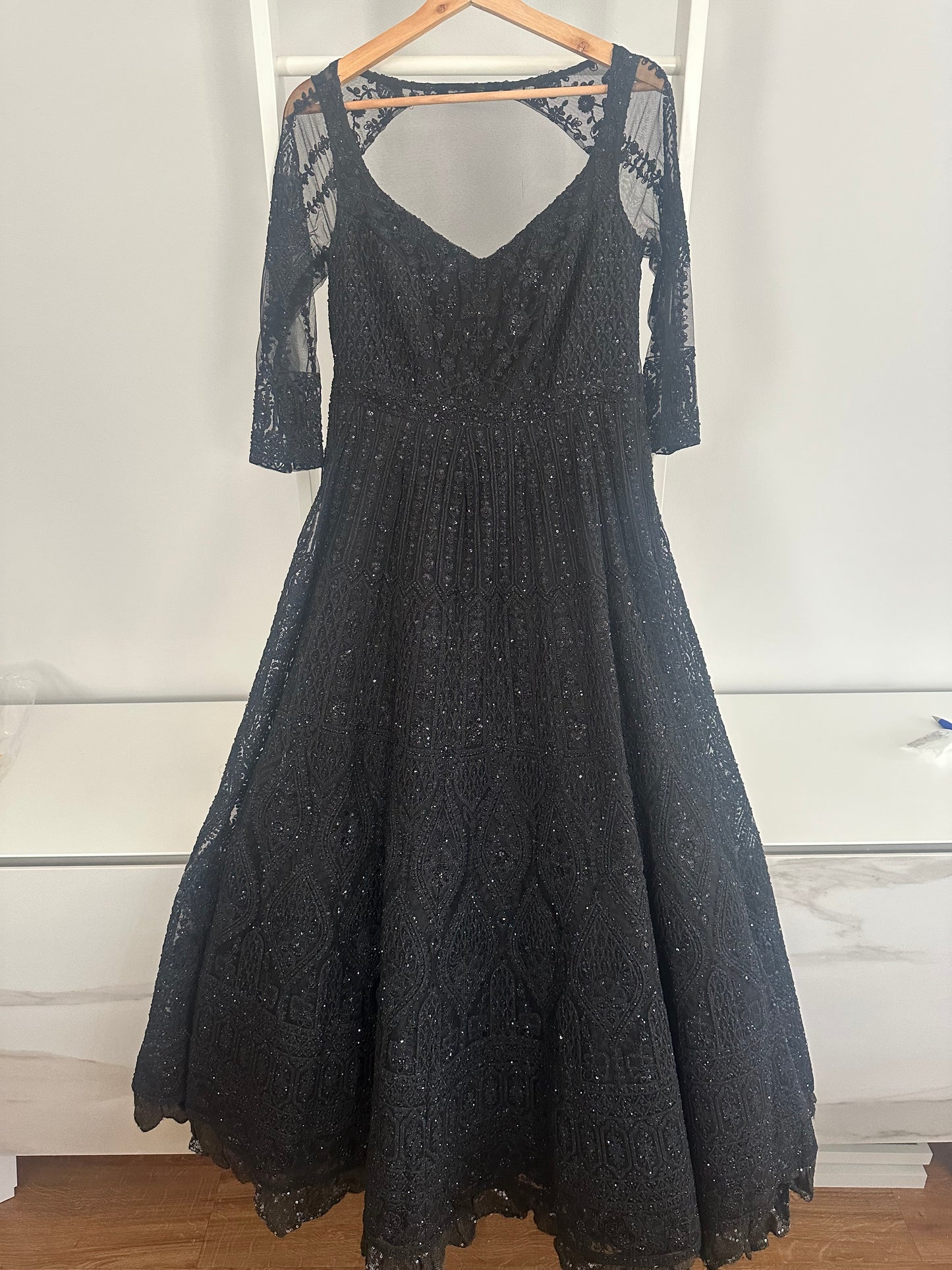 Preloved black Mongas dress with chunni worn once for 4 hours