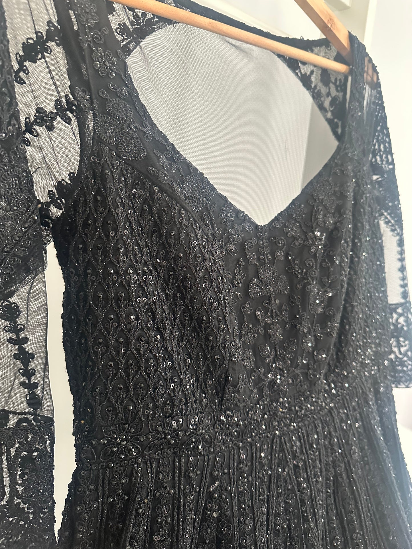 Preloved black Mongas dress with chunni worn once for 4 hours