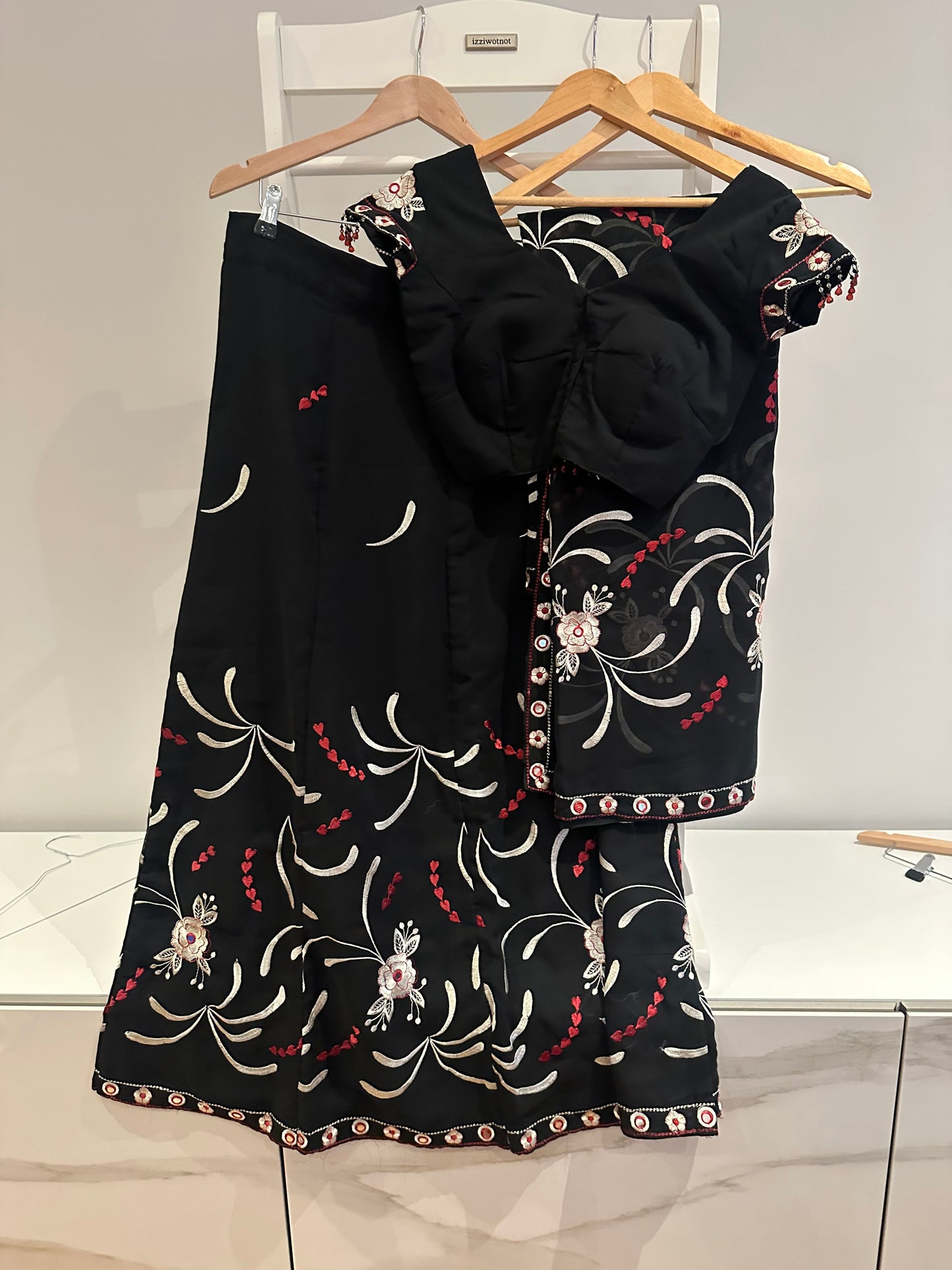 Preloved black cotton and thread embroidery lehenga