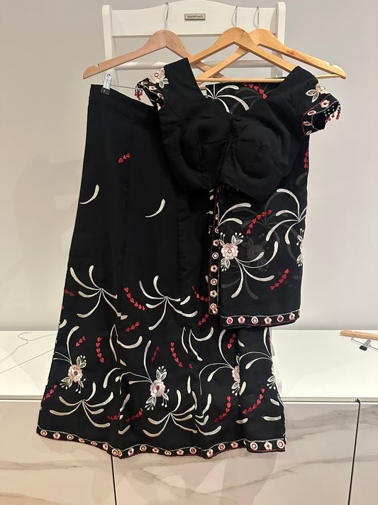 Preloved black cotton and thread embroidery lehenga