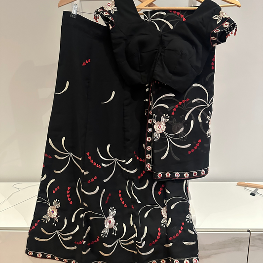 Preloved black cotton and thread embroidery lehenga