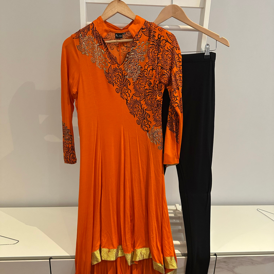 Preloved orange high low anarkali set