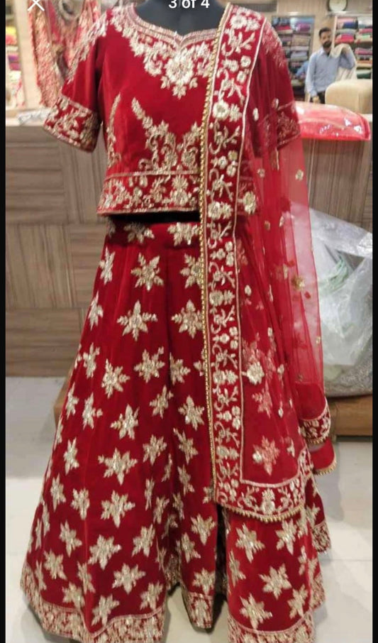 Preloved ruby red velvet wedding lehenga