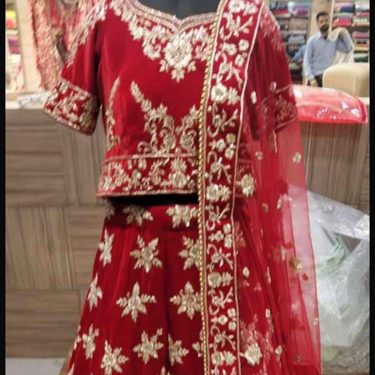 Preloved ruby red velvet wedding lehenga