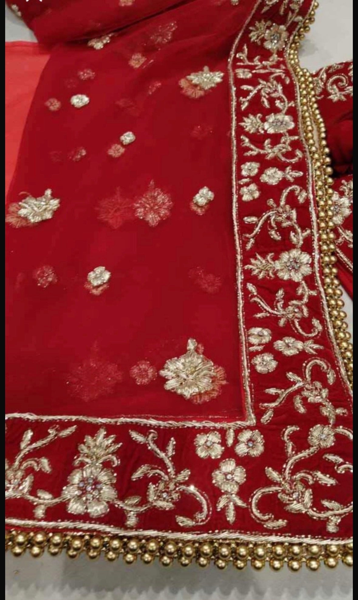 Preloved ruby red velvet wedding lehenga