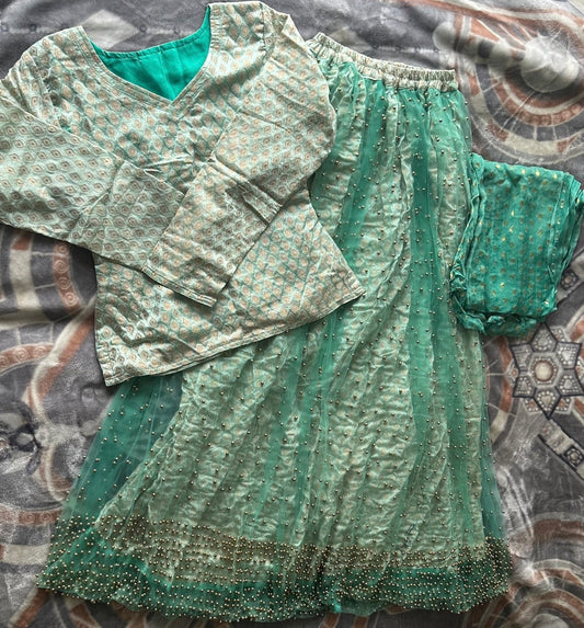 Elegant 3-Piece Mint Green Bridal/Party Wear Lehenga