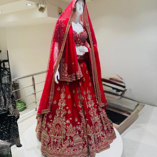 Frontiers Raas Red Bridal Lehenga UK Size S/M