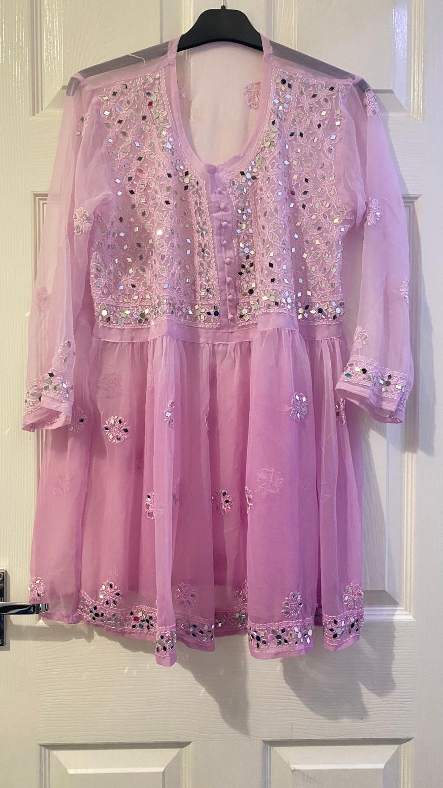 Preloved pink chiffon mirrorwork lehenga