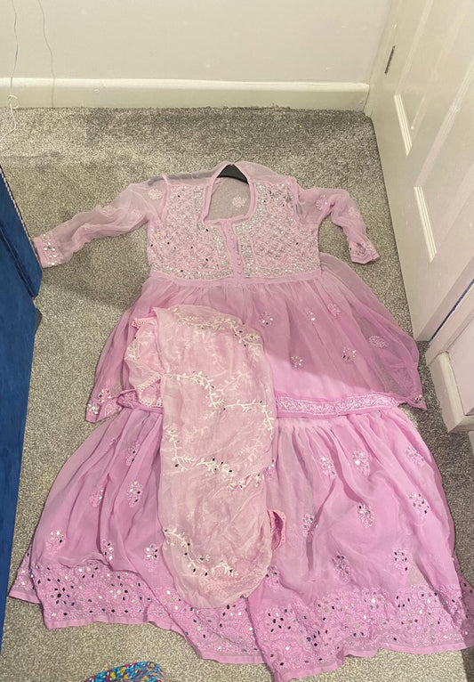 Preloved pink chiffon mirrorwork lehenga