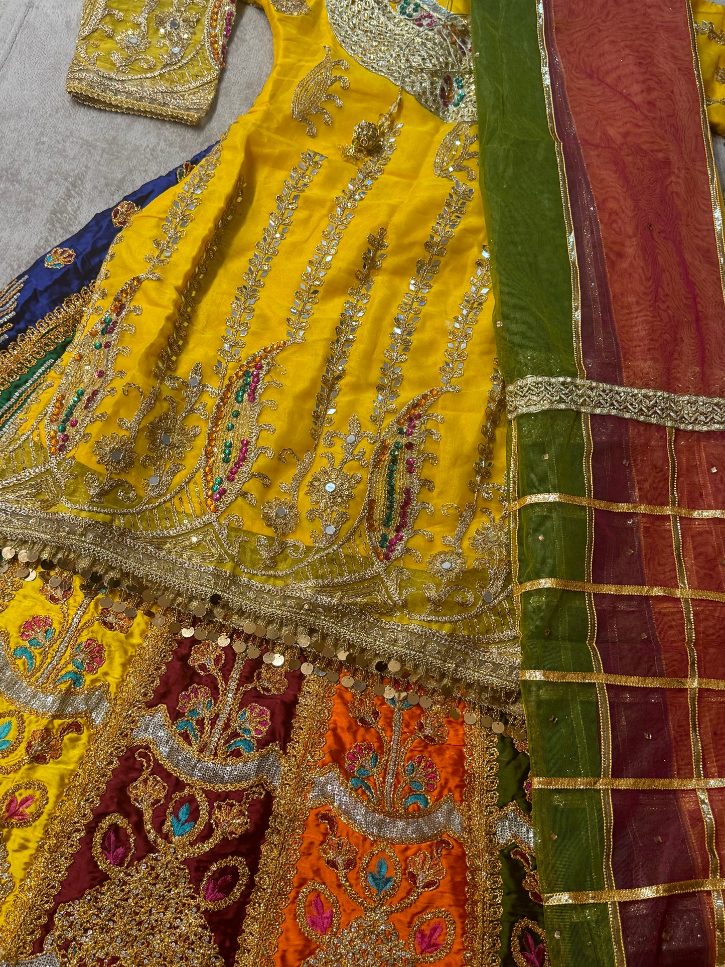 Luxury Multicolour Lehenga Choli Set – Heavy Embroidery & Mirror Work with Dupatta