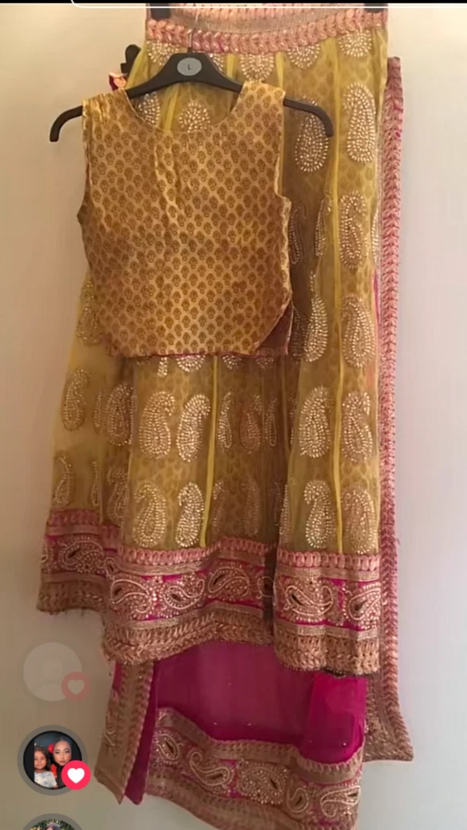 Girls Lengha Green/pink worn