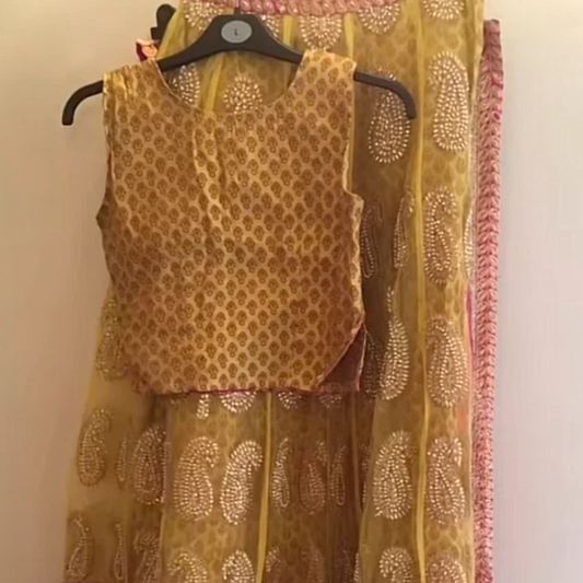 Preloved girls Lehenga Green/Pink Size 6/8