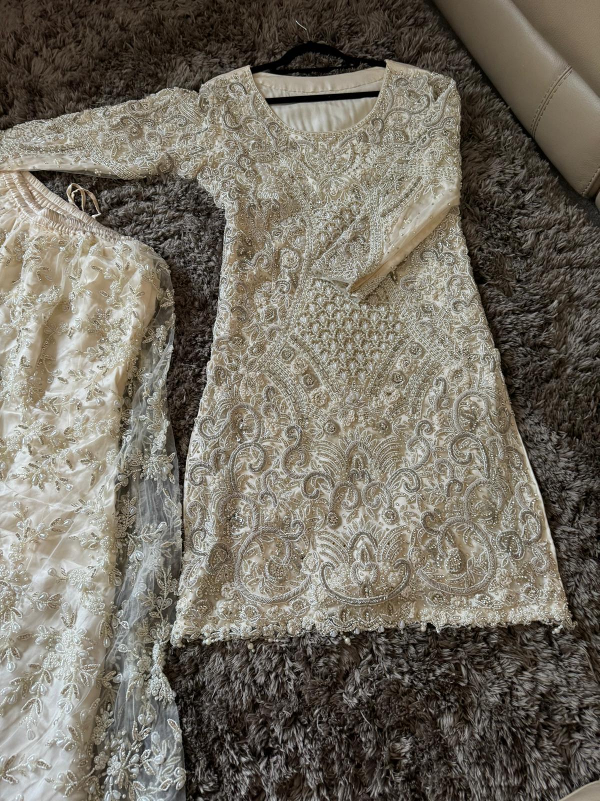 Ivory Hand-Embellished Bridal Sharara Suit – Luxury Designer Wear