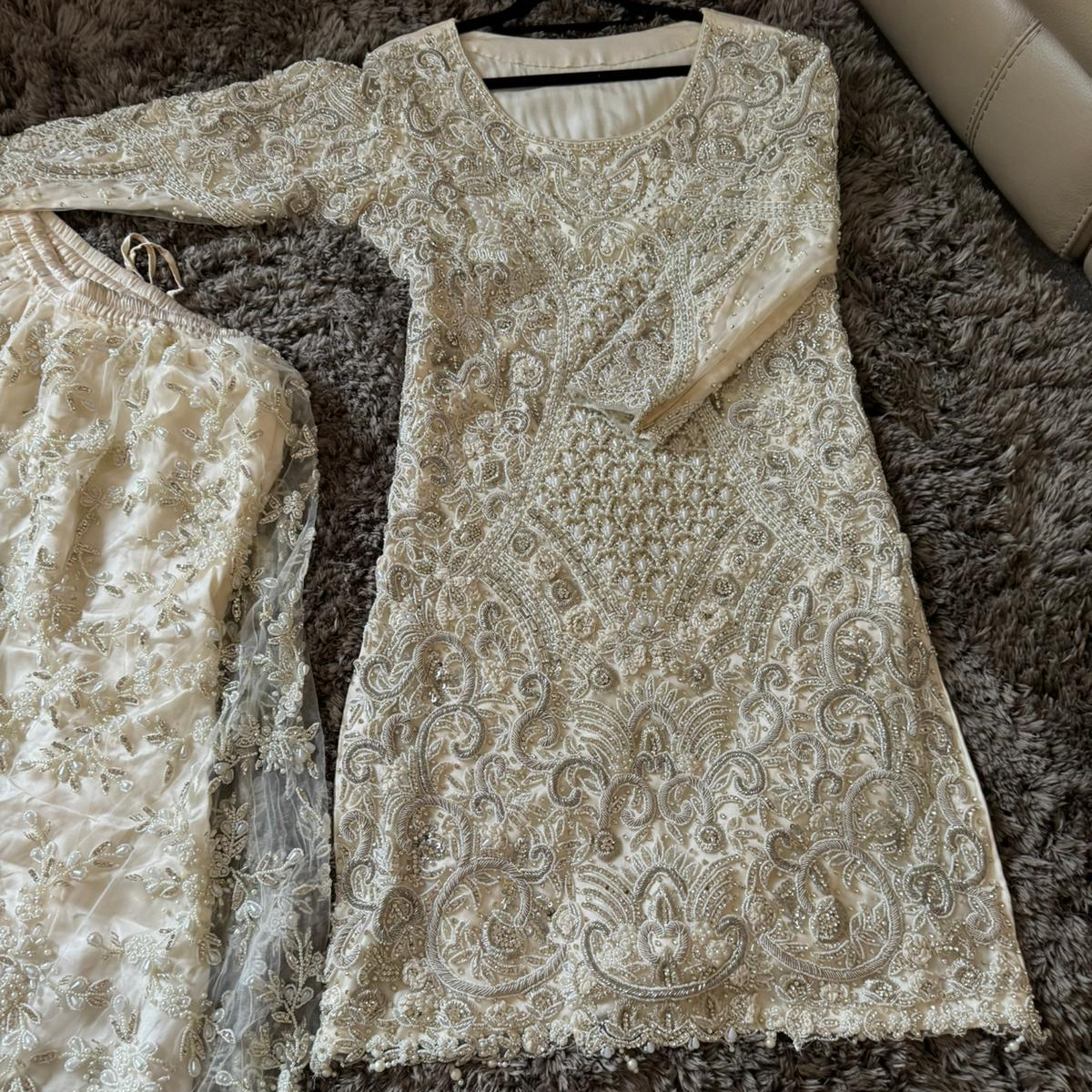 Ivory Hand-Embellished Bridal Sharara Suit – Luxury Designer Wear