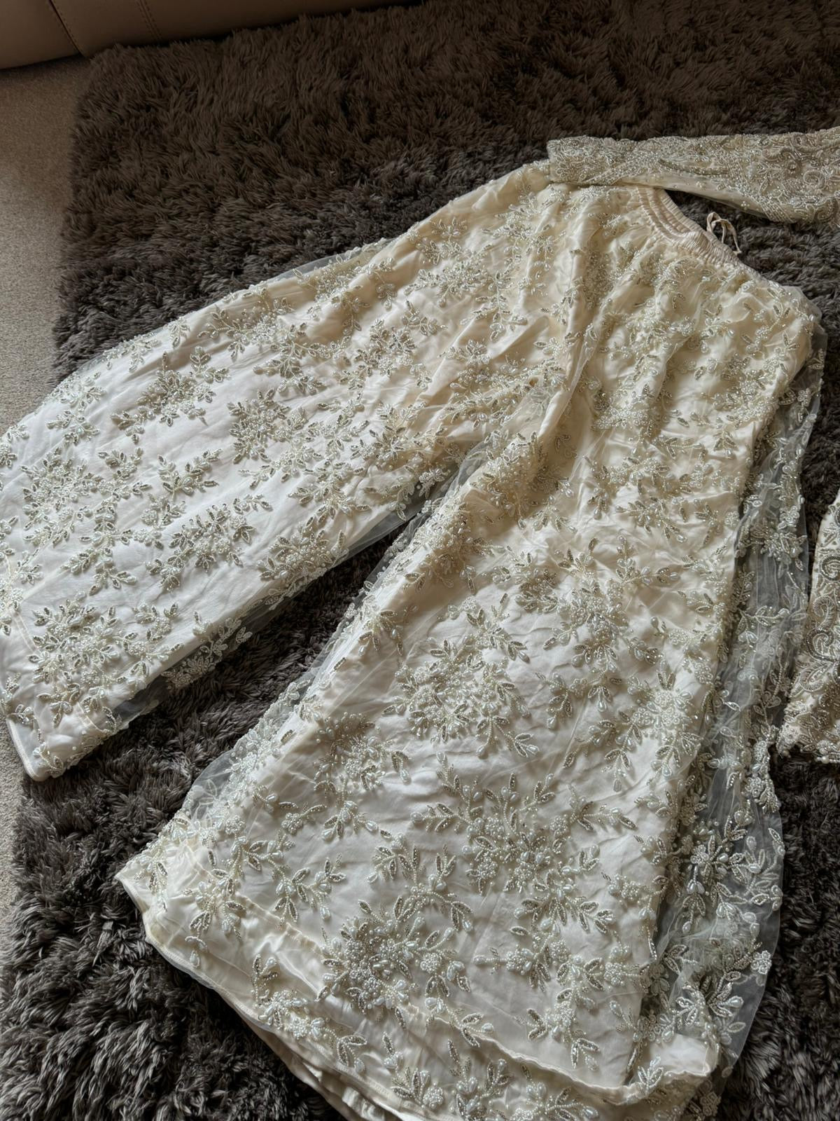 Ivory Hand-Embellished Bridal Sharara Suit – Luxury Designer Wear