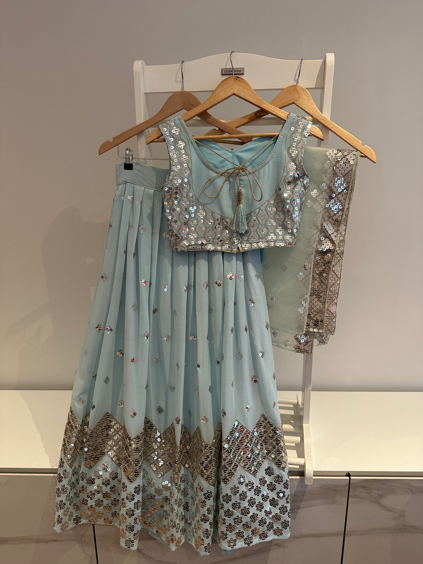 Preloved Baby blue mirror work lehenga