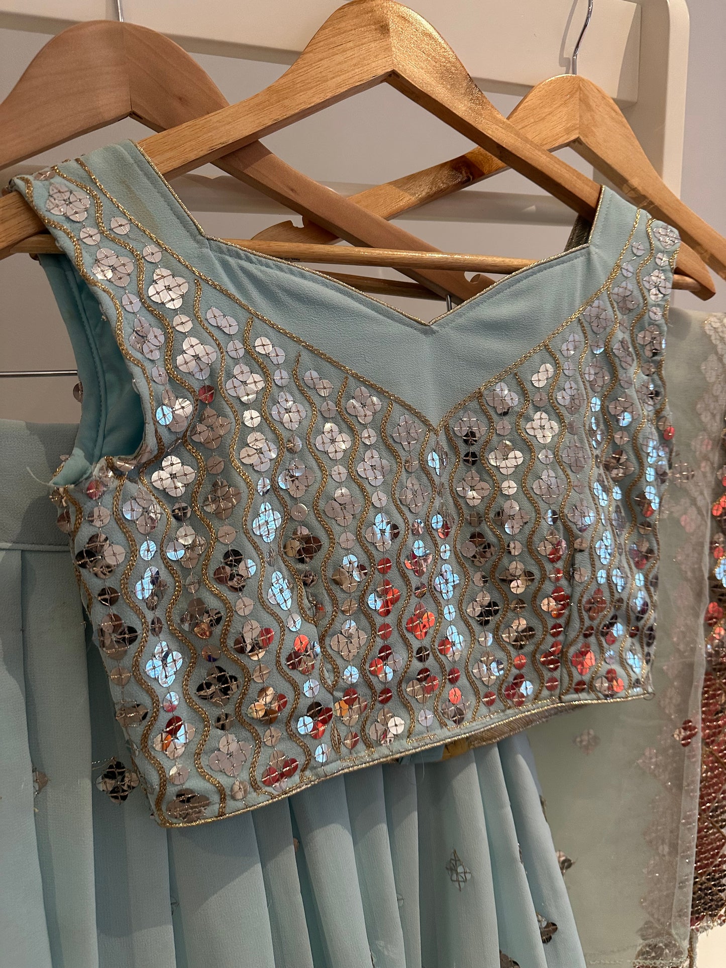 Preloved Baby blue mirror work lehenga