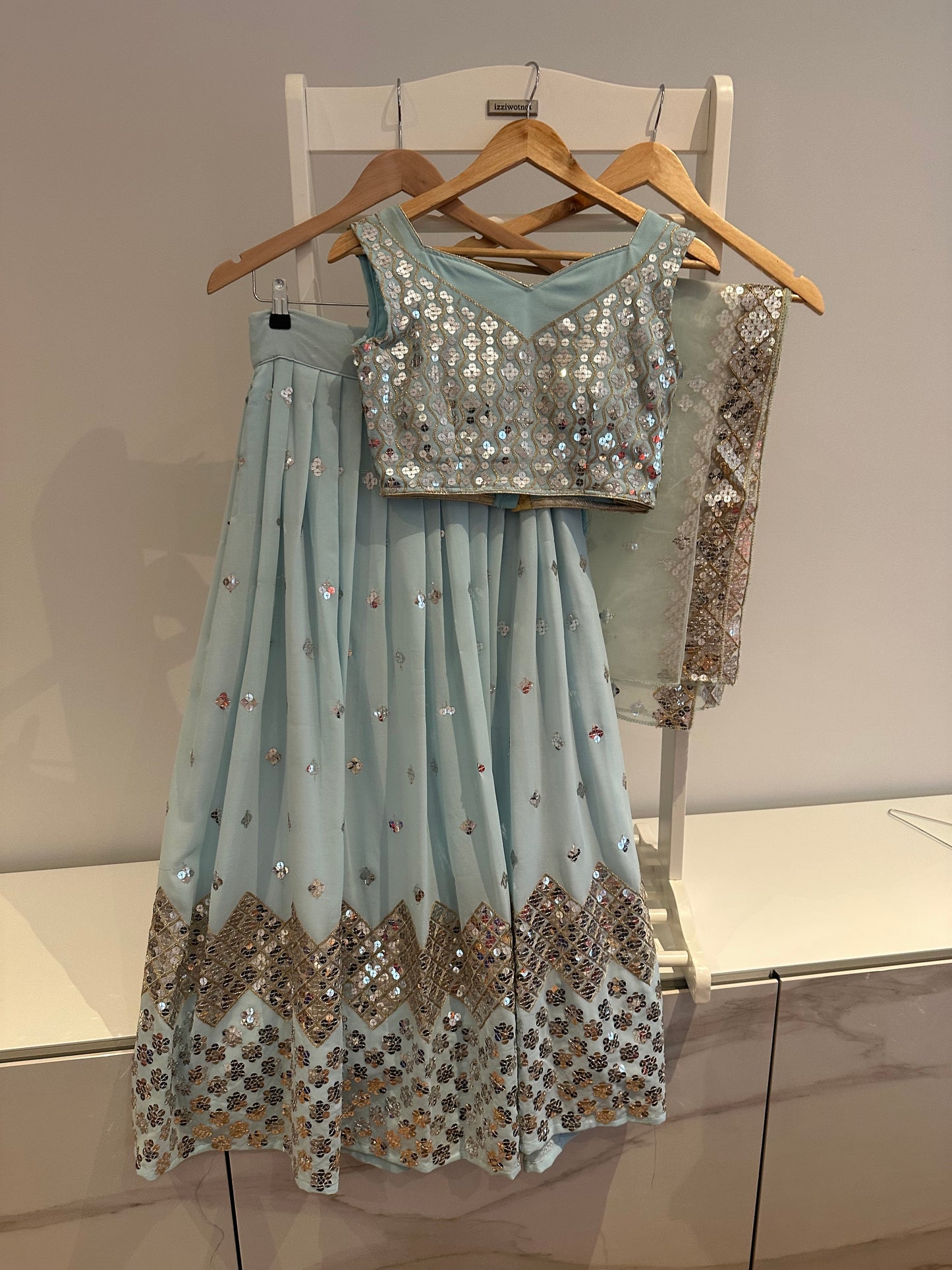 Preloved Baby blue mirror work lehenga