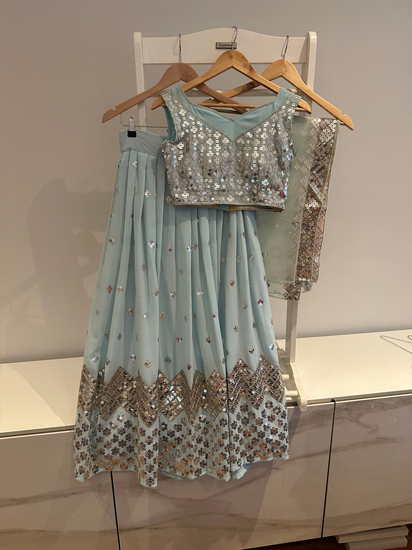Preloved Baby blue mirror work lehenga
