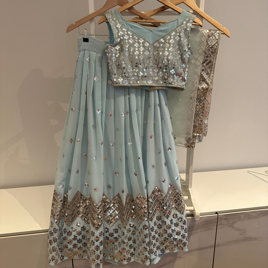 Preloved Baby blue mirror work lehenga