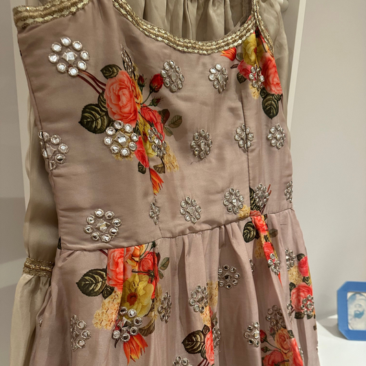 Indian Cappuccino Silk Gharara Suit.