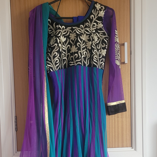 Purple and green casual dress