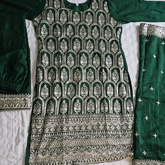 Green Vichitra Silk Palazzo Suit - BRAND NEW Size 42