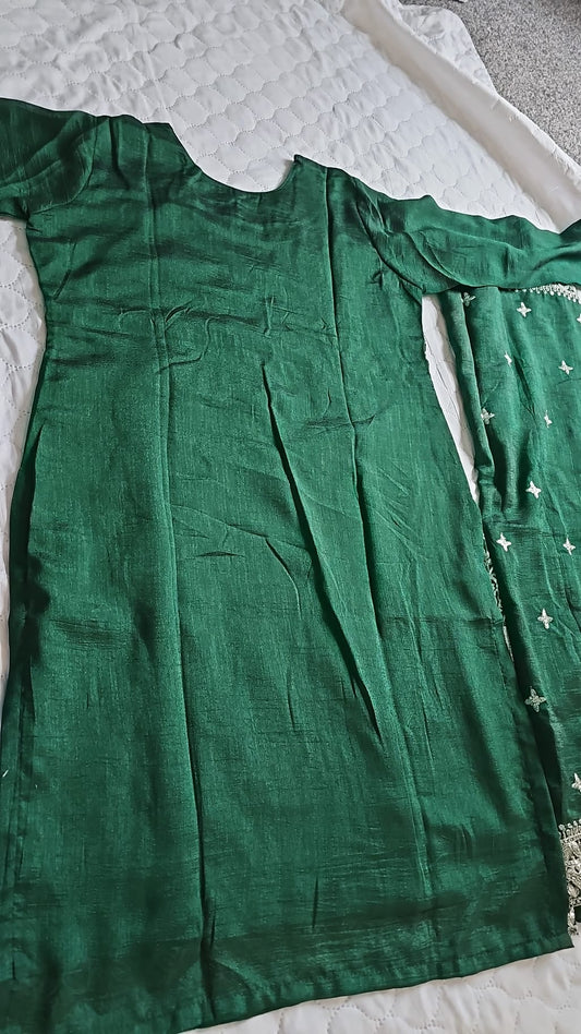 Green Vichitra Silk Palazzo Suit - BRAND NEW Size 42