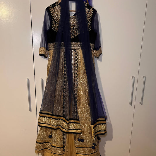Navy blue Frock with Dupatta