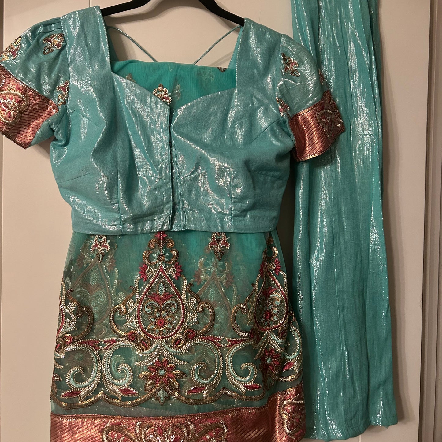 Turquoise pink saree