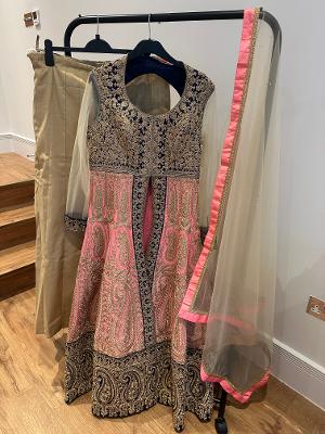 Indian Anarkali lehenga gold, pink and navy BRAND NEW