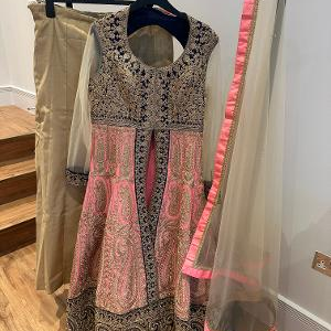 Indian Anarkali lehenga gold, pink and navy BRAND NEW