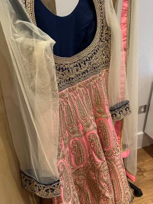 Indian Anarkali lehenga gold, pink and navy BRAND NEW