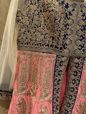 Indian Anarkali lehenga gold, pink and navy BRAND NEW