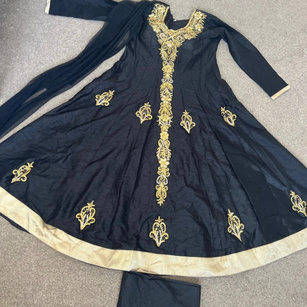 Black with gold long dress set