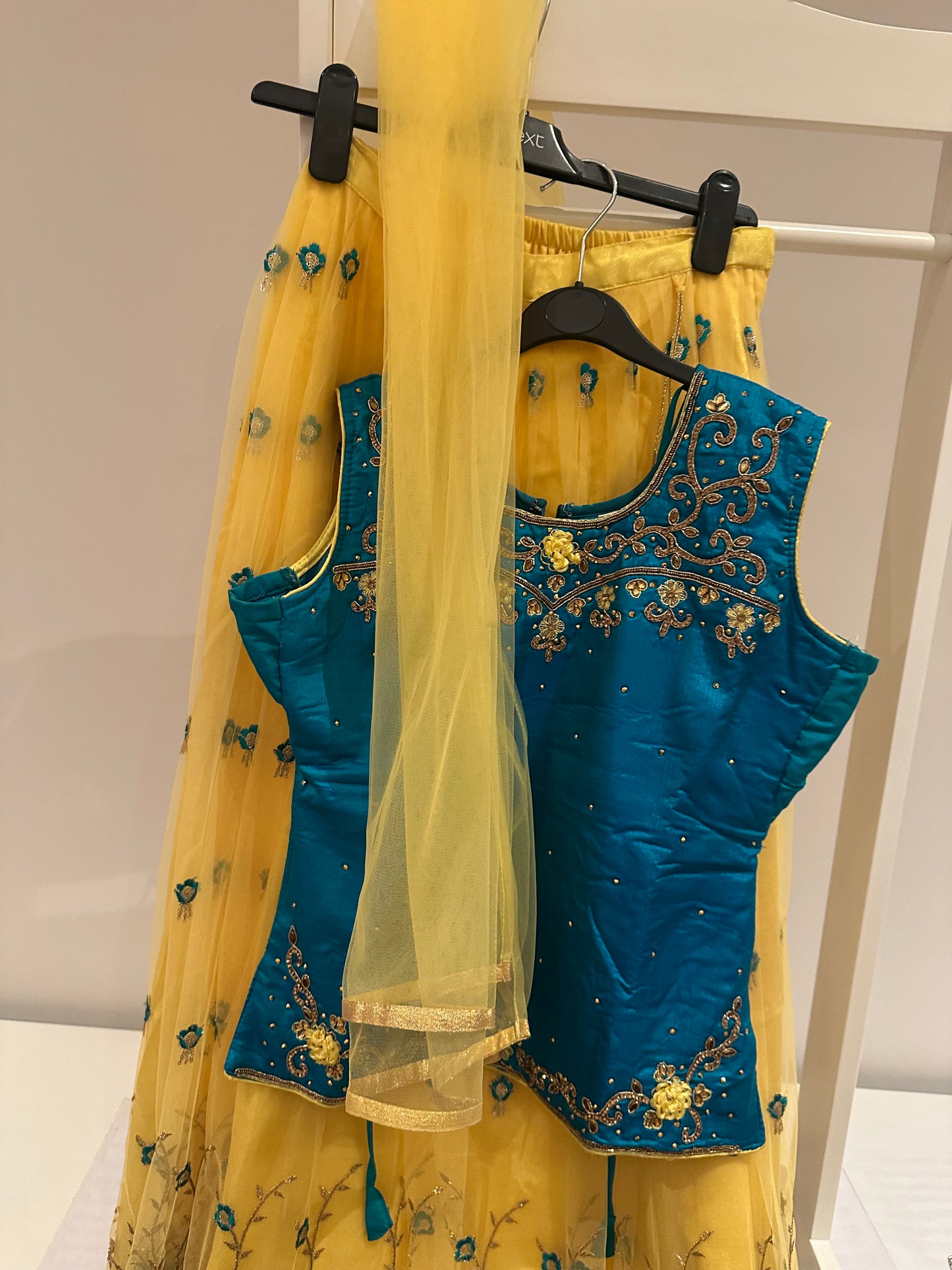 Girls turquoise and yellow lehenga
