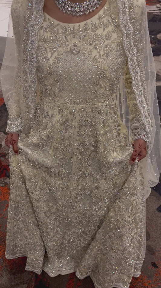 Heavily Embroidered Pale Yellow Wedding Dress