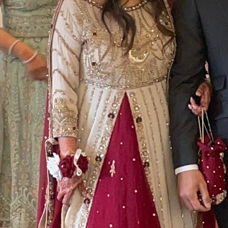 Preloved Maroon and Gold Asian Indian Pakistani Wedding Lehenga/Gown