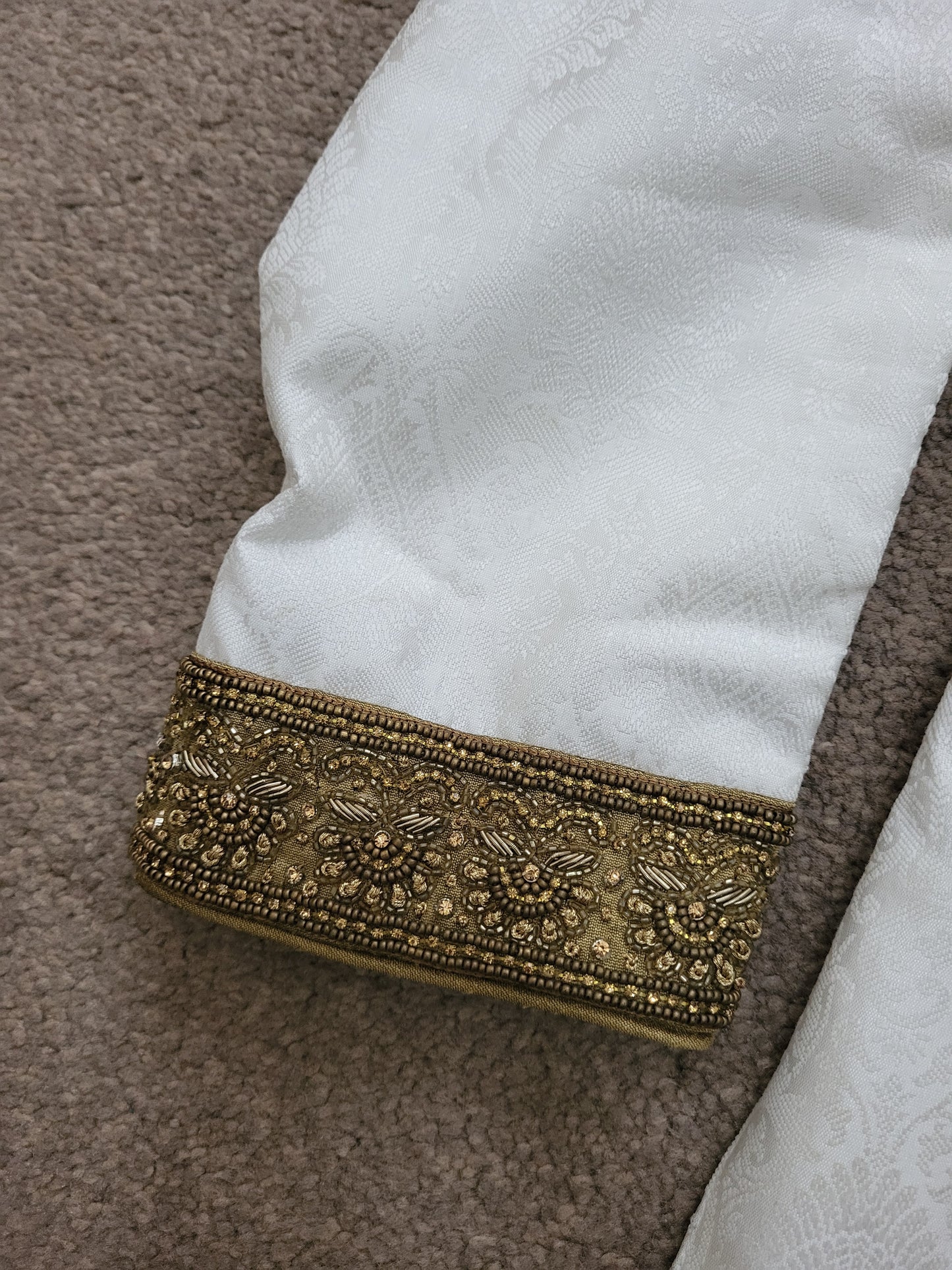 Mens White and Gold Jacquard Embellished Sherwani Cutom Made