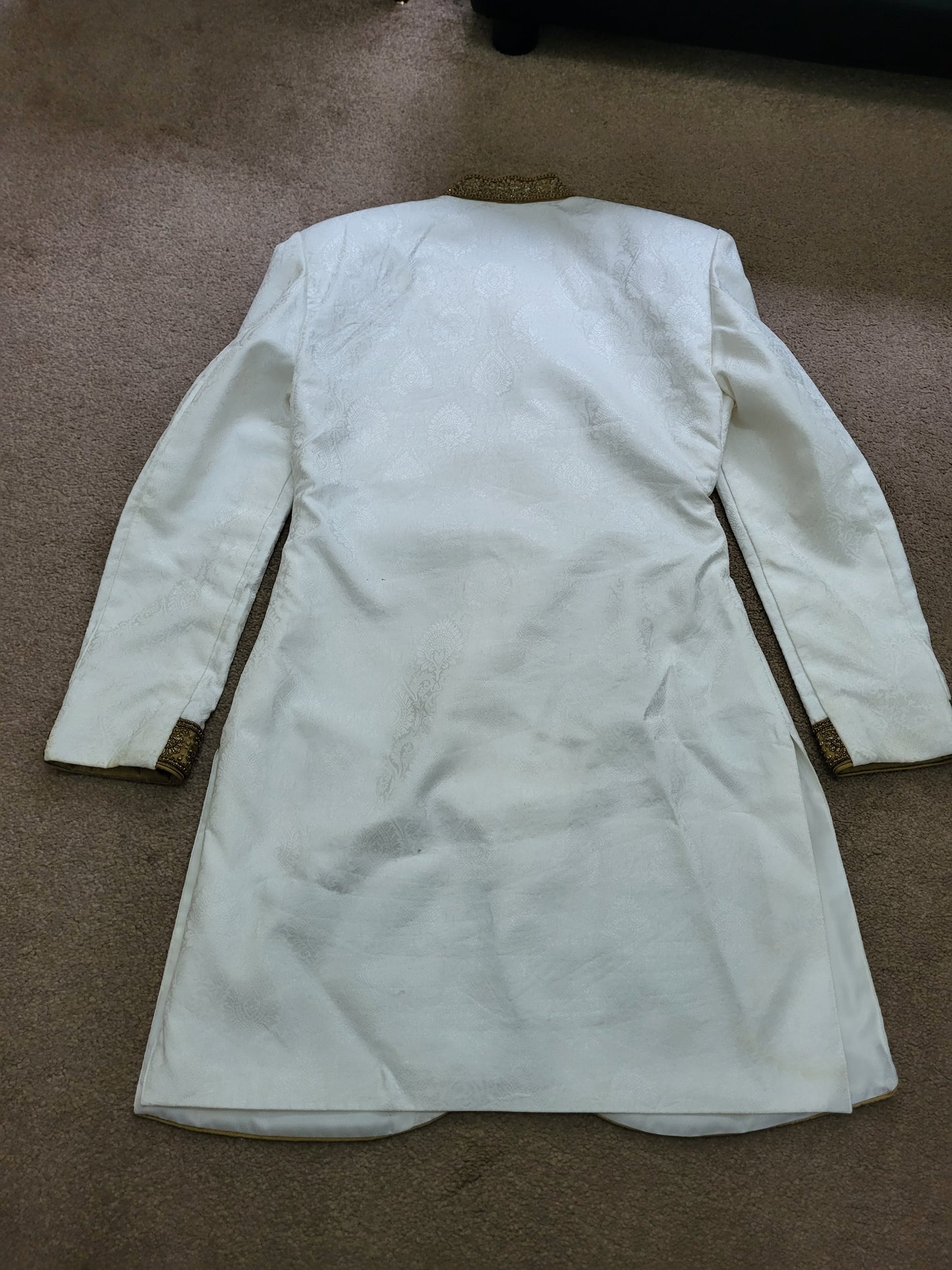 Mens White and Gold Jacquard Embellished Sherwani Cutom Made