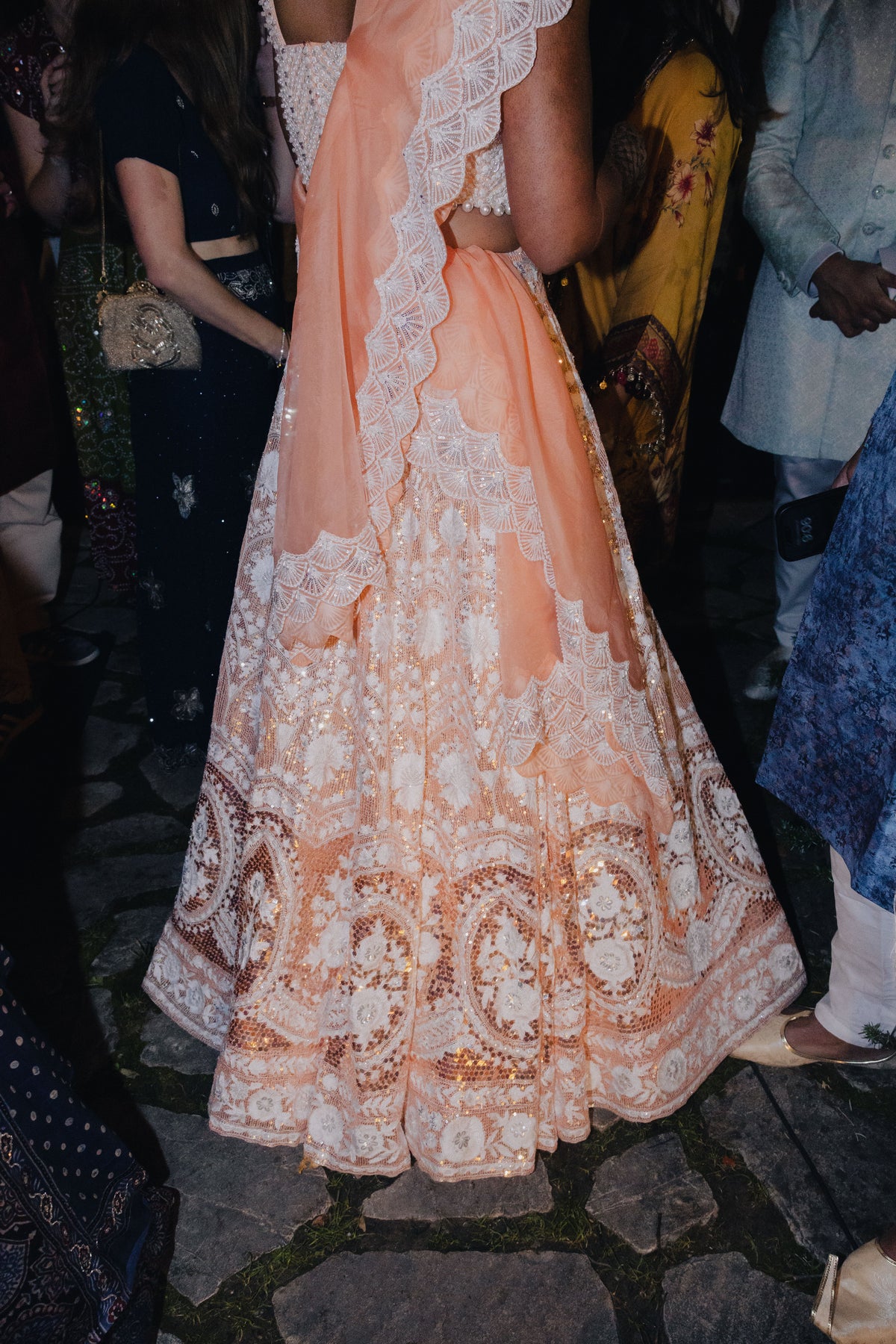 Manish Malhotra pearl embellished peach lehenga